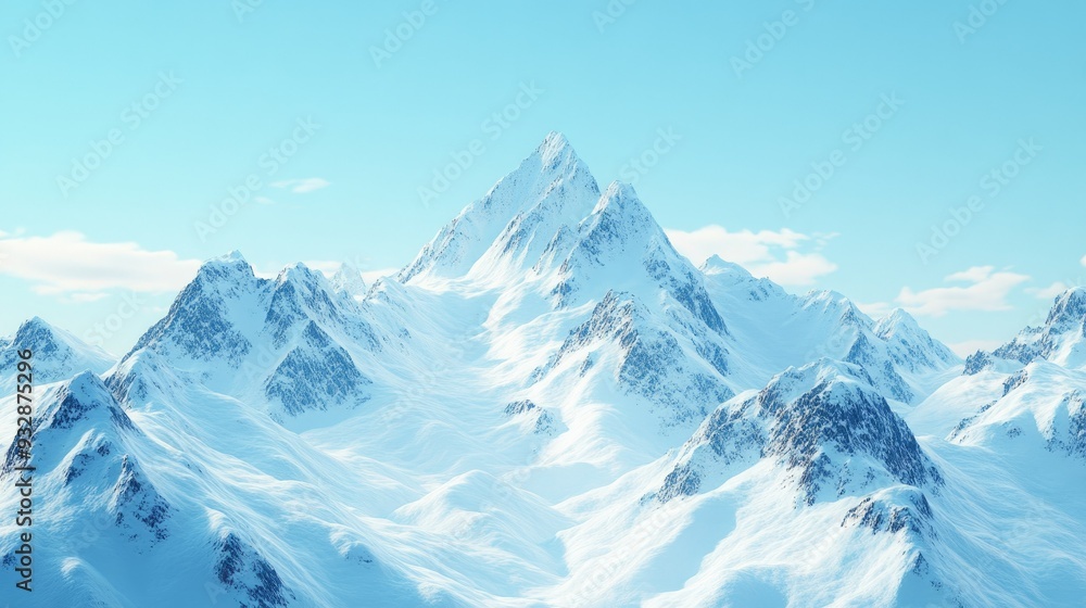 Obraz premium White snow-covered mountain peaks under a clear blue sky, serene and majestic, winter landscape
