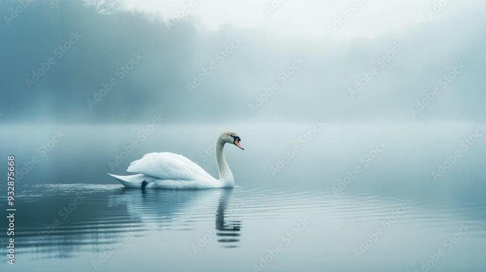 White swan gliding on a calm lake, graceful and serene, symbol of beauty and purity White swan gliding on a calm lake, graceful and serene, symbol of beauty and purity