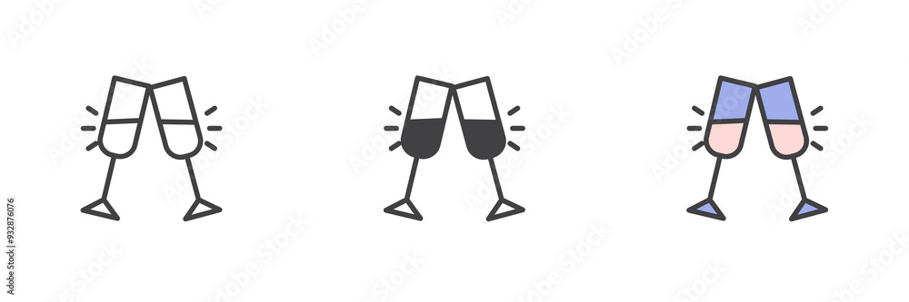 Champagne glasses Cheers different style icon set Champagne glasses Cheers different style icon set