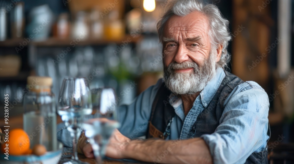 senior man drinking water in the kitchen senior man drinking water in the kitchen