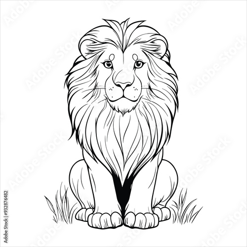 Coloring page for adult and kids lion line art mandala design