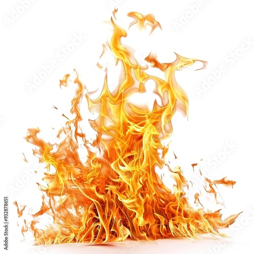 Dynamic Fire Splash on a Clean White Background: Vivid Flames Bursting in Mid-Air, Creating a Dramatic and Fiery Splash Effect with Intense Colors and Energy. Perfect for Visualizing Heat, Energy, 