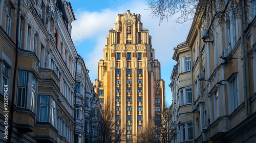 Wallpaper Mural Panorama of Riga with a focus on the building of the latvian academy of sciences or latvijas zinatnu akademija Its a vintage skyscraper a landmark of soviet stalinist architecture in R : Generative AI Torontodigital.ca