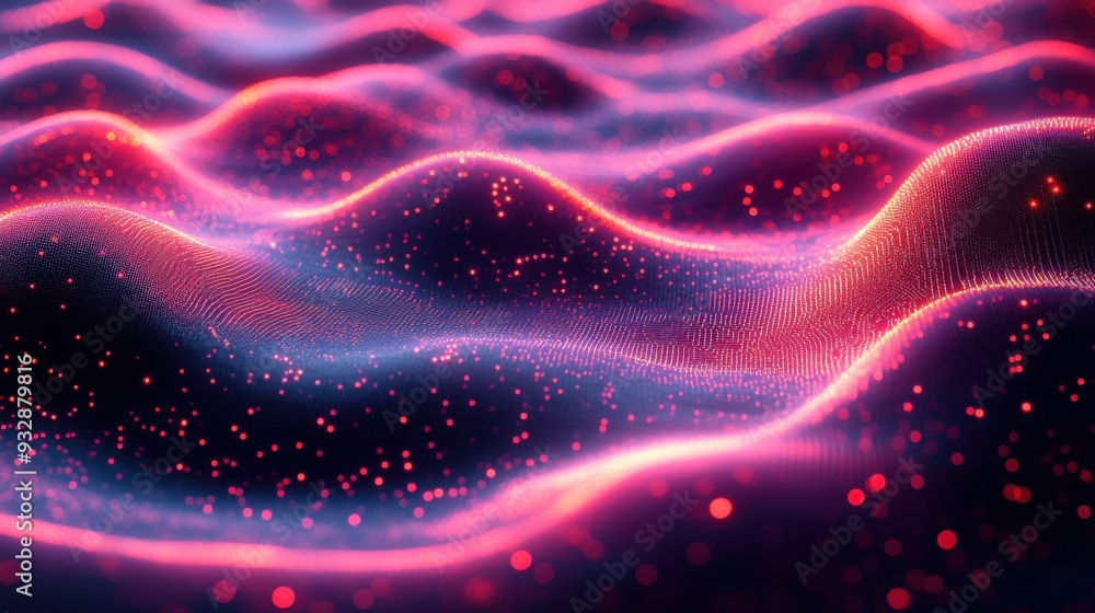 Abstract waves with glowing particles in a dark background. Abstract waves with glowing particles in a dark background.