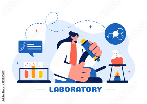 A Vector Illustration of a Laboratory Conducting Scientific Research, Experimentation, and Measurement on a Flat Cartoon Style Background