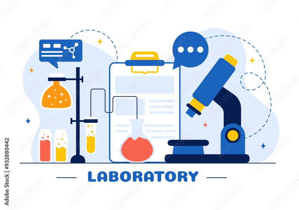 A Vector Illustration of a Laboratory Conducting Scientific Research, Experimentation, and Measurement on a Flat Cartoon Style Background A Vector Illustration of a Laboratory Conducting Scientific Research, Experimentation, and Measurement on a Flat Cartoon Style Background
