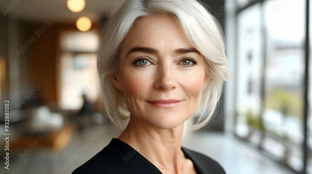 Portrait of a smiling mature woman with short gray hair. Portrait of a smiling mature woman with short gray hair.