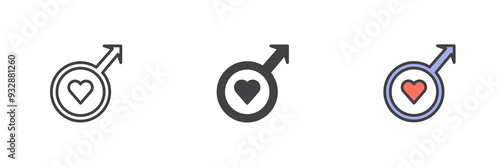 Male gender different style icon set