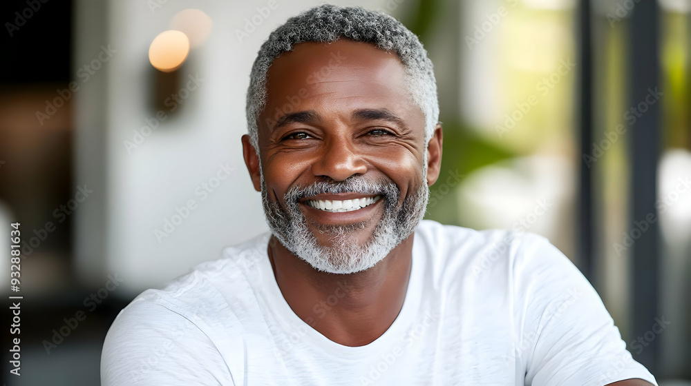 Fototapeta premium Portrait of a smiling middle-aged man with gray hair and beard.