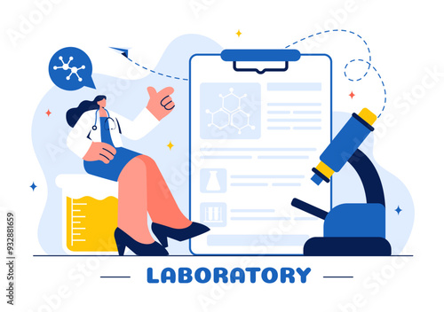 A Vector Illustration of a Laboratory Conducting Scientific Research, Experimentation, and Measurement on a Flat Cartoon Style Background