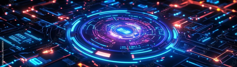Futuristic search engine icon, glowing holographic interface, digital connections, neon blue and purple tones, sleek design, modern technology Futuristic search engine icon, glowing holographic interface, digital connections, neon blue and purple tones, sleek design, modern technology