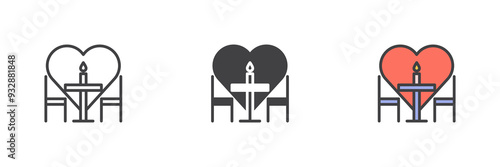 Romantic dinner different style icon set