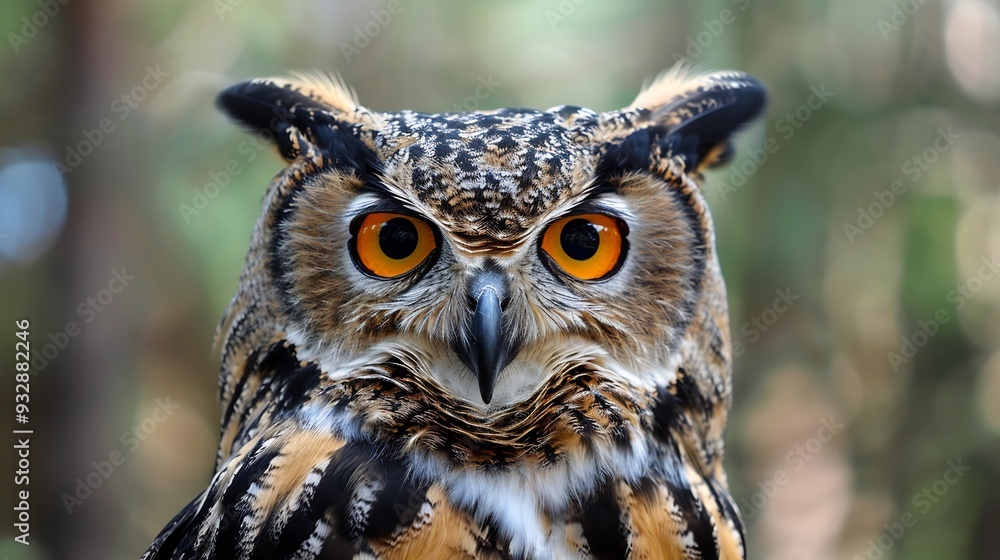 Fototapeta premium Close-up Portrait of an Owl with Striking Yellow Eyes