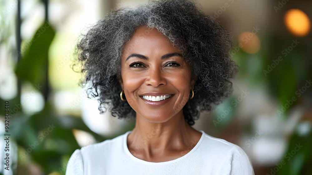 Portrait of a smiling woman with gray curly hair. Portrait of a smiling woman with gray curly hair.