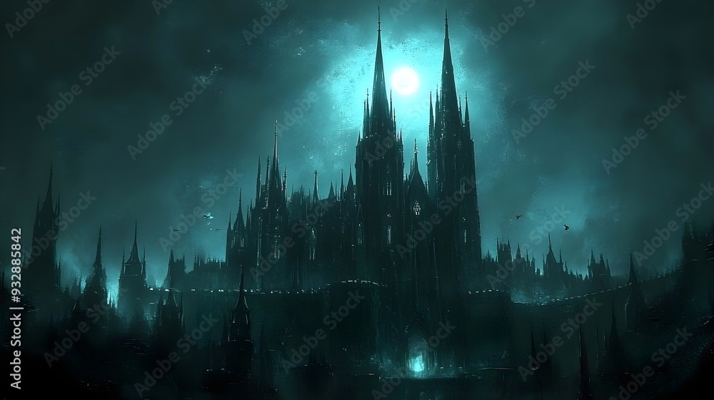 Fototapeta premium Dark Gothic Castle Under Moonlit Sky