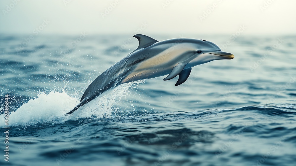 Fototapeta premium Wild dolphin jumping in the ocean : Generative AI