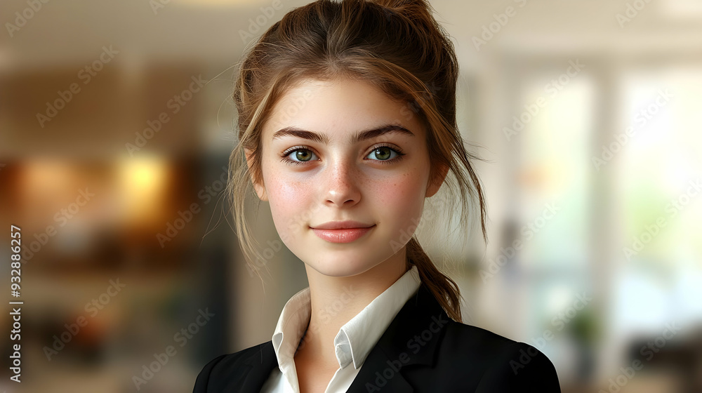 Naklejka premium Portrait of a young woman with a warm smile.