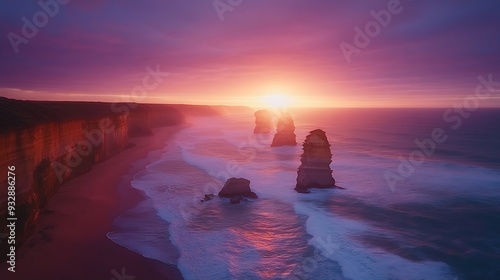 Sunset sunrise view of Great view at the rocks of the twelve apostels along the Great Ocean Road in south Australia : Generative AI photo