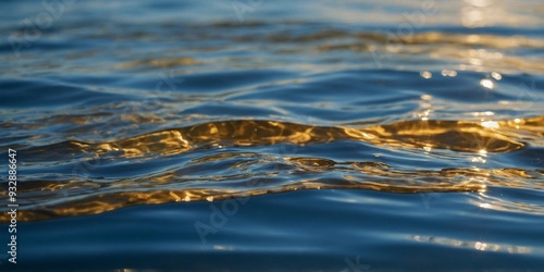 Abstract golden and blue ripples on water surface of the Cantabrian Sea.