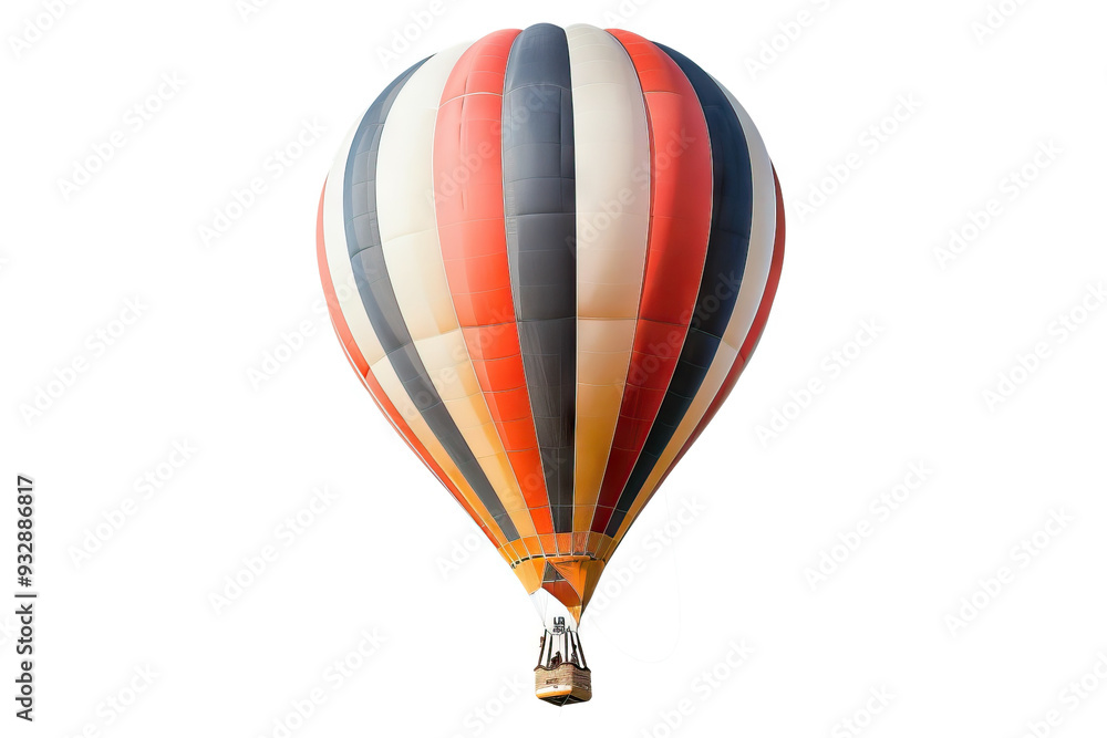 Fototapeta premium A hot air balloon floating in the air, resembling an aircraft. The balloon is white, offering a serene contrast against the sky. A peaceful scene of hot air ballooning.