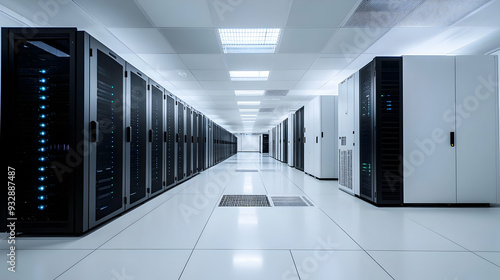 Rows of black server racks ...