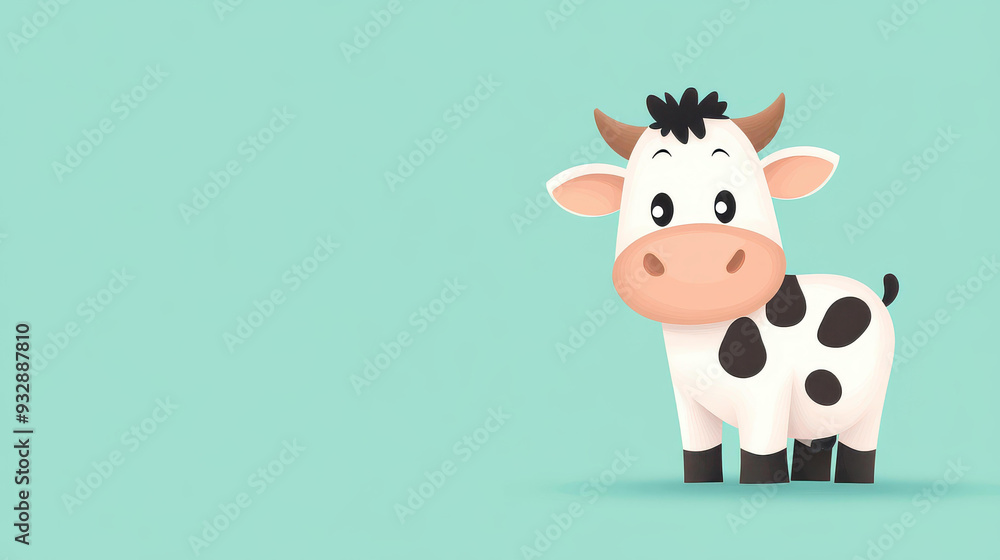 Fun cartoon cow with brown spots on a vibrant green backdrop. A whimsical flat illustration in a playful style. Fun cartoon cow with brown spots on a vibrant green backdrop. A whimsical flat illustration in a playful style.