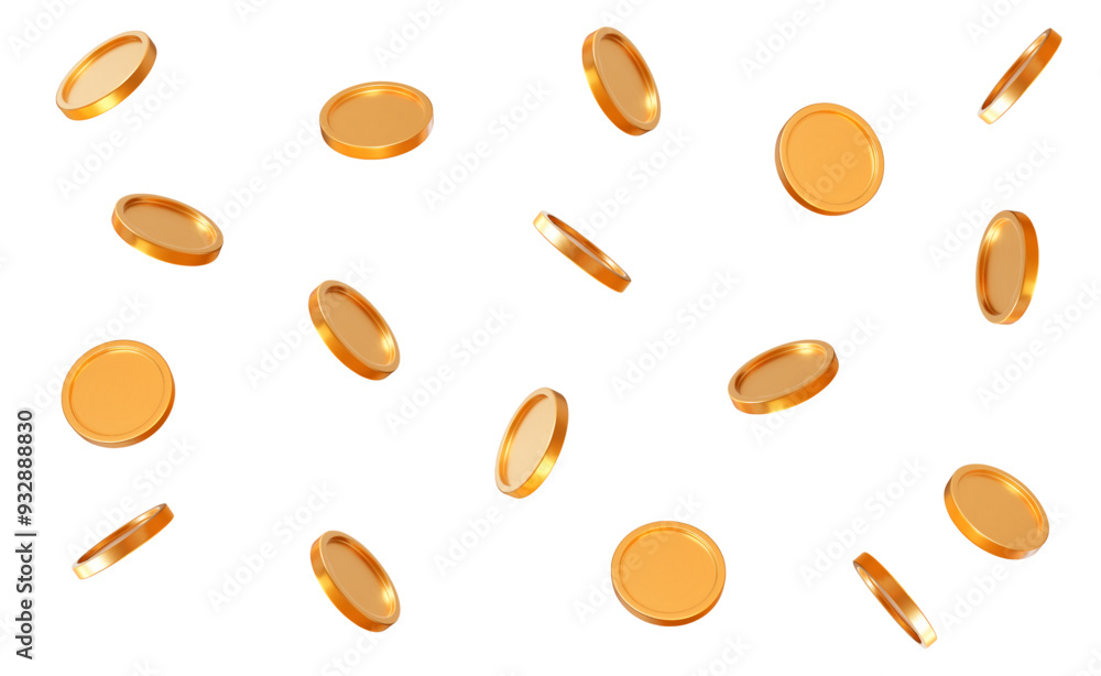 3D set realistic falling golden coins with different angles. Symbol of gold and wealth. Stock vector illustration on isolated background. 3D set realistic falling golden coins with different angles. Symbol of gold and wealth. Stock vector illustration on isolated background.