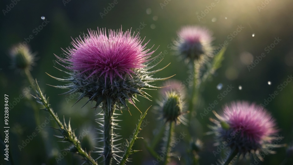 dew morning by moistened image space copy with blossom Thistle. dew morning by moistened image space copy with blossom Thistle.
