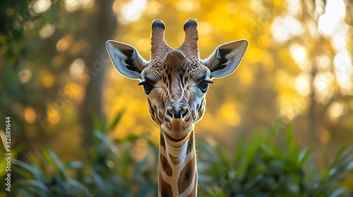 The giraffe Giraffa camelopardalis is an African eventoed ungulate mammal the tallest of all extant landliving animal species and the largest ruminant : Generative AI photo