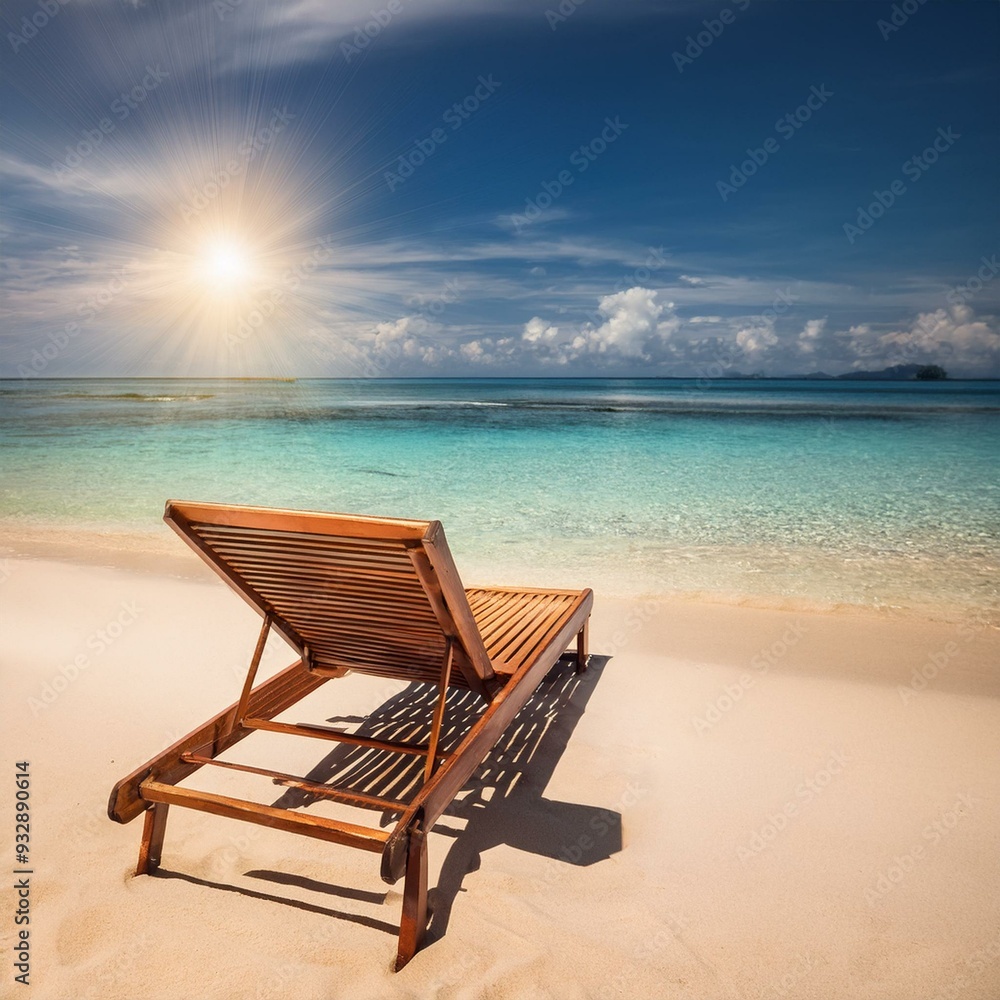 Fototapeta premium Deck chair at the tropical sandy beach - perfect vacations destination