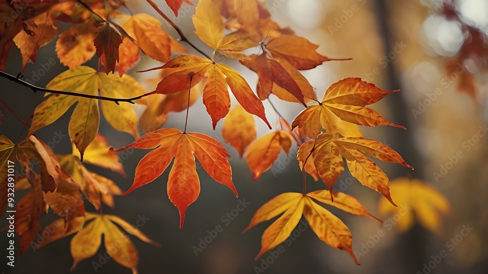 Maple tree leaves in autumn, orange, red and yellow colored leaves in nature