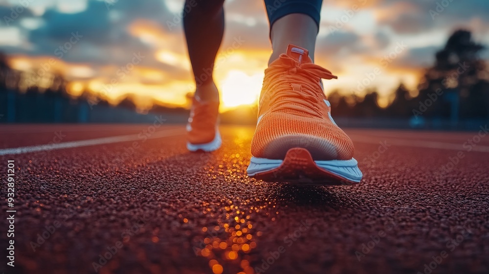 Athlete Prepares at Sunset on Track for Competition Athlete Prepares at Sunset on Track for Competition