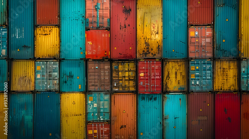 Colorful Stacked Shipping Containers - Industrial Background