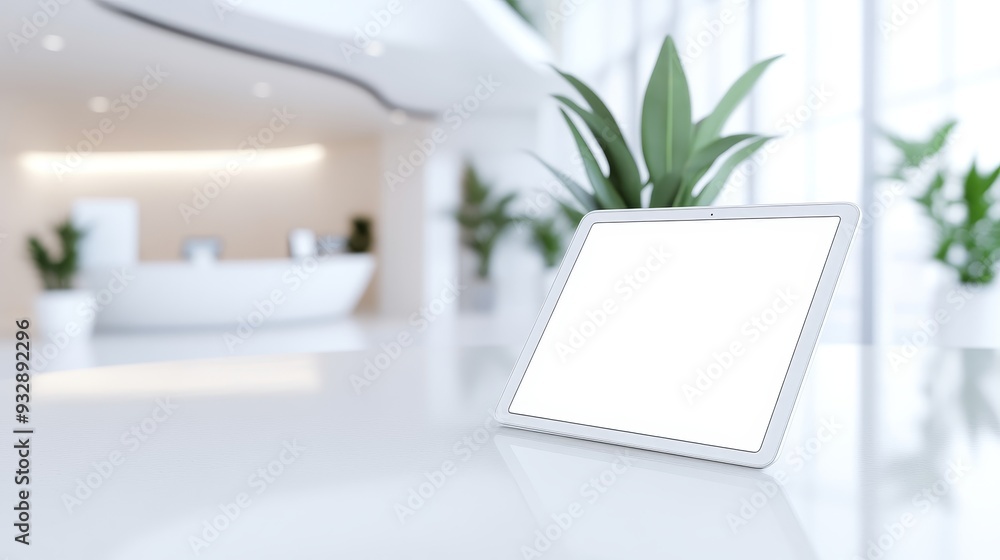 2408 38.white blank sleek touchscreen tablet place vertically with the screen facing the camera, in Exclusive travel agency, elegant indoor destination displays, booking desk, and warm ambient 2408 38.white blank sleek touchscreen tablet place vertically with the screen facing the camera, in Exclusive travel agency, elegant indoor destination displays, booking desk, and warm ambient