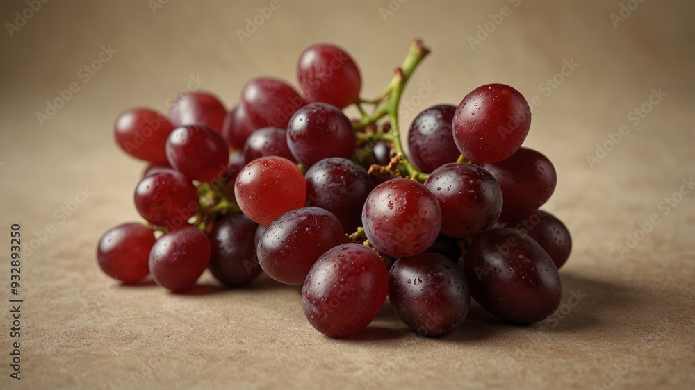 Bunch of red grapes on a beige background, minimalistic fruit concept. Bunch of red grapes on a beige background, minimalistic fruit concept.