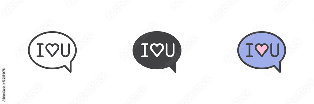 I love you message different style icon set I love you message different style icon set