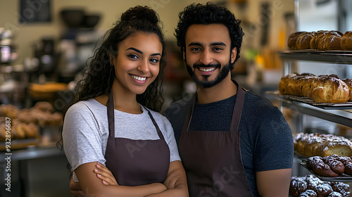 Two smiling bakers stand in...