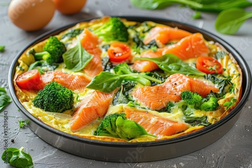 Italian frittata with salmon broccoli and spinach