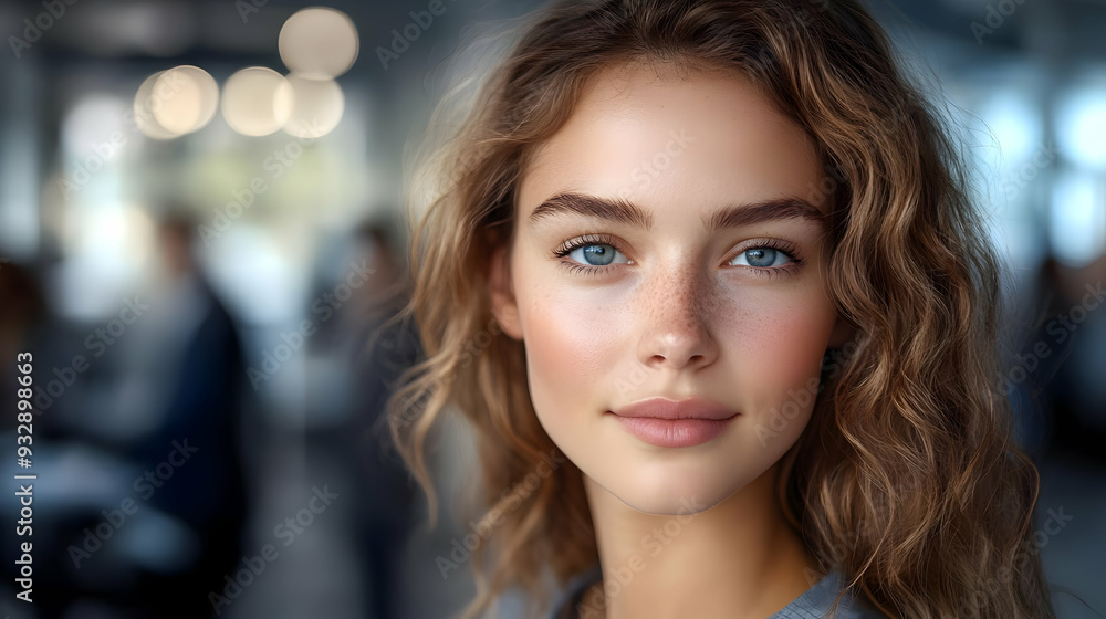 Young woman with freckles looking at the camera with a soft smile. Young woman with freckles looking at the camera with a soft smile.