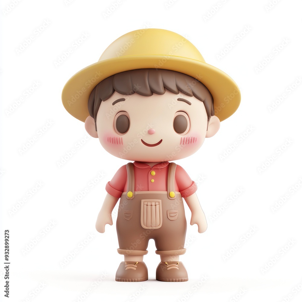 Fototapeta premium Adorable Clay Farmer Character in 3D with Kawaii Style on White Background, Generative Ai 