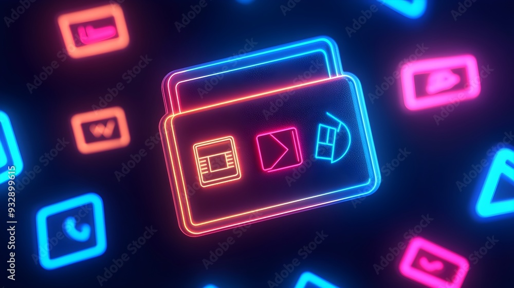 Neon App Icons Digital Technology Background Neon App Icons Digital Technology Background