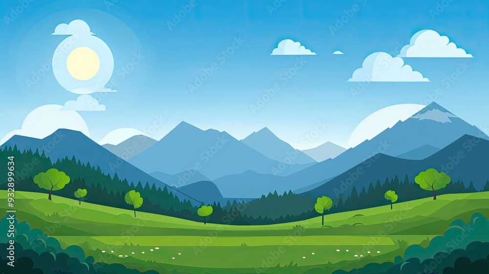 Mountainous Landscape with a Blue Sky and Green Grass Mountainous Landscape with a Blue Sky and Green Grass