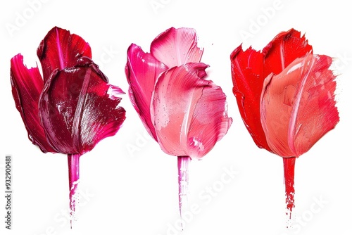 Lipstick smears arranged like a flower on white background