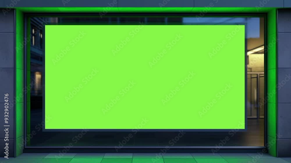 A mockup of a city street billboard at night with a green screen A mockup of a city street billboard at night with a green screen