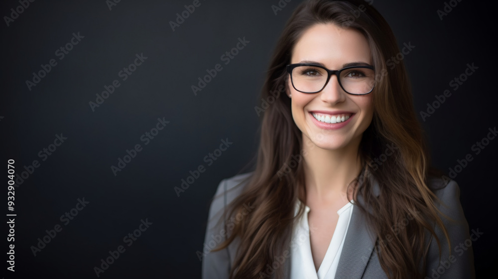 Photograph of a female lawyer smiling, with long brown hair and glasses, wearing a grey blazer, standing in front of a dark background. Photograph of a female lawyer smiling, with long brown hair and glasses, wearing a grey blazer, standing in front of a dark background.