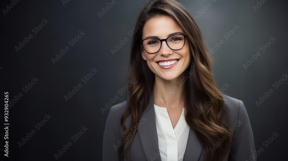 Photograph of a female lawyer smiling, with long brown hair and glasses, wearing a grey blazer, standing in front of a dark background. Photograph of a female lawyer smiling, with long brown hair and glasses, wearing a grey blazer, standing in front of a dark background.