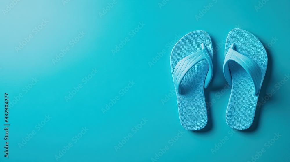 Blue Flip Flops on a Blue Background Blue Flip Flops on a Blue Background
