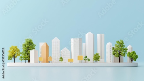3D minimalist cityscape with for sale signs, showcasing urban housing demand