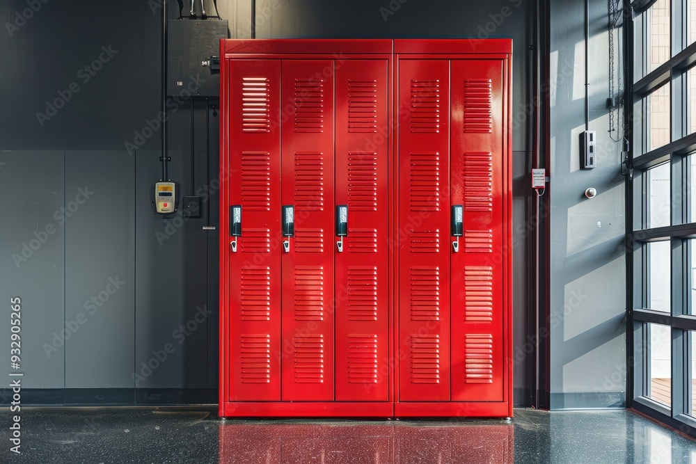 Red gym locker in the room Red gym locker in the room