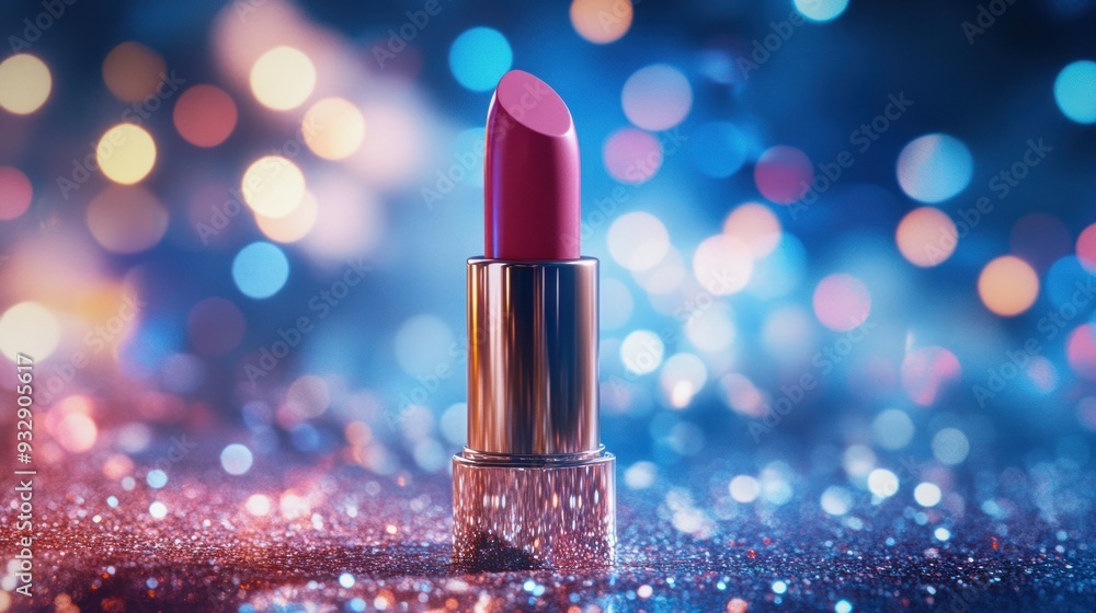 Pink Lipstick on Glittering Background Pink Lipstick on Glittering Background